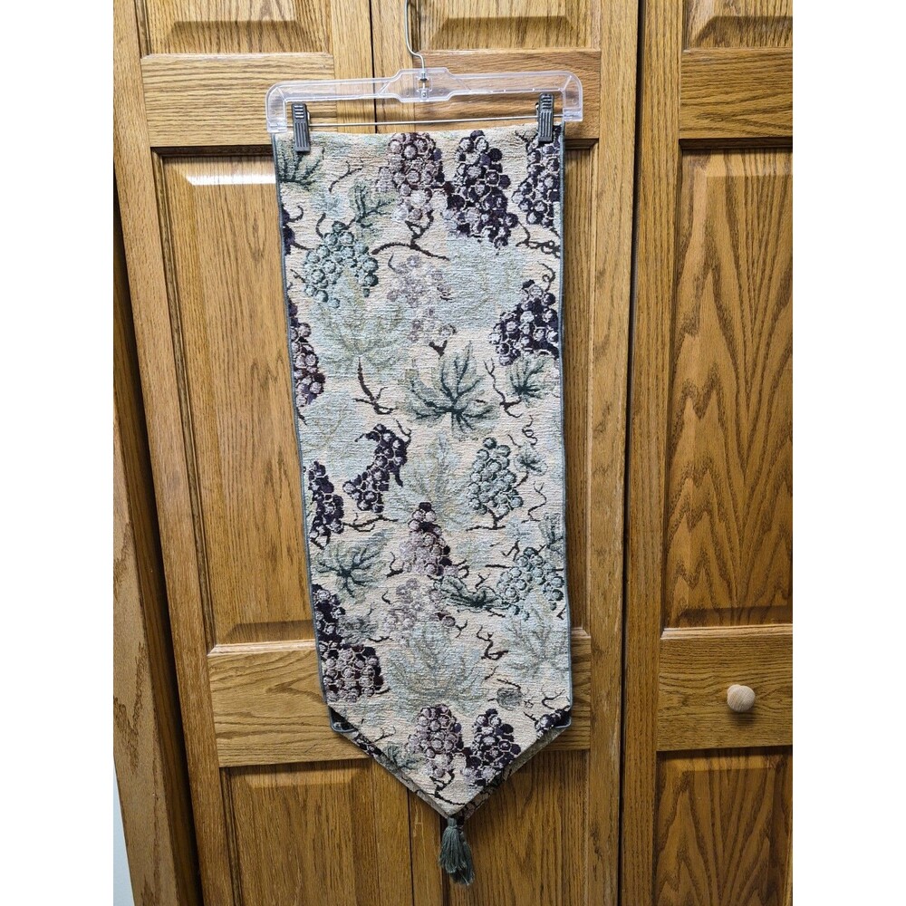 VTG Woven Tapestry Tuscan Vineyard Table Runner 13"x72" Autumn Harvest Tassels
